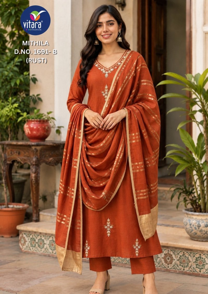 Mithila By Vitara Mul Chanderi Kurtis Set Size Combo